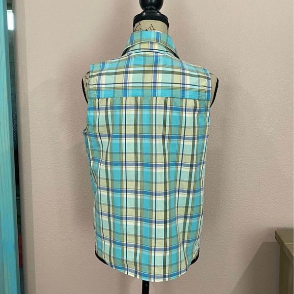 Looney Tunes Vintage Tweety Green/Blue Plaid Sleeveless Button Down Top … - Picture 8 of 9